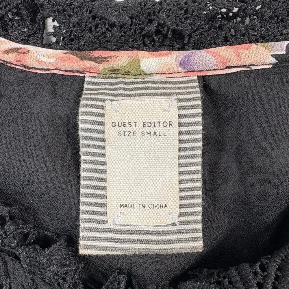 Anthropologie Guest Editor Black Crochet Lace Free Gypsy Spirit Pullover Blouse
